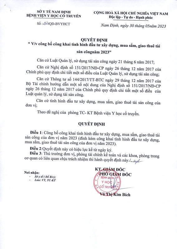 Về việc công bố công khai tình hình đầu tư xây dựng, mua sắm, giao thuê tài sản công năm 2023